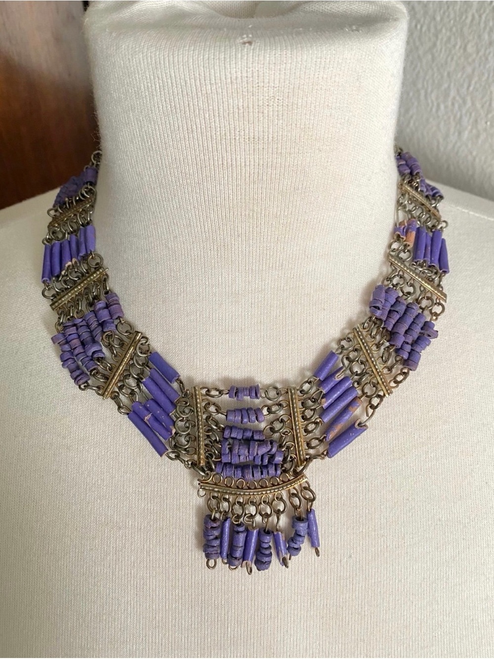 Vintage Purple Beaded Tribal Statement Necklace - Women Jewelry